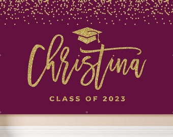 Graduation banner maroon / burgundy Graduation party decorations personalized Graduation vinyl sign printed and shipped Editable template