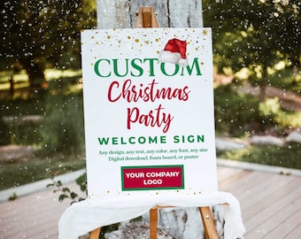 Custom Christmas party welcome sign, Holiday party welcome board, Winter party decor, Digital download, printed foam board or poster