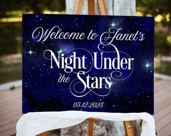 Night under the stars, Senior prom decorations 2024, Starry night welcome poster, Foam board navy blue