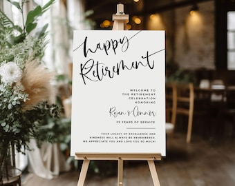 Minimalist retirement sign, Retirement party decorations, Happy retirement poster board, for men, for women, Modern, Simple, Personalized