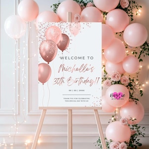 Rose gold birthday welcome sign, 30th birthday poster board, 40th birthday party decorations, Any age, for women, Personalized image 1