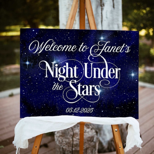 Night under the stars, Senior prom decorations 2024, Starry night welcome poster, Foam board navy blue