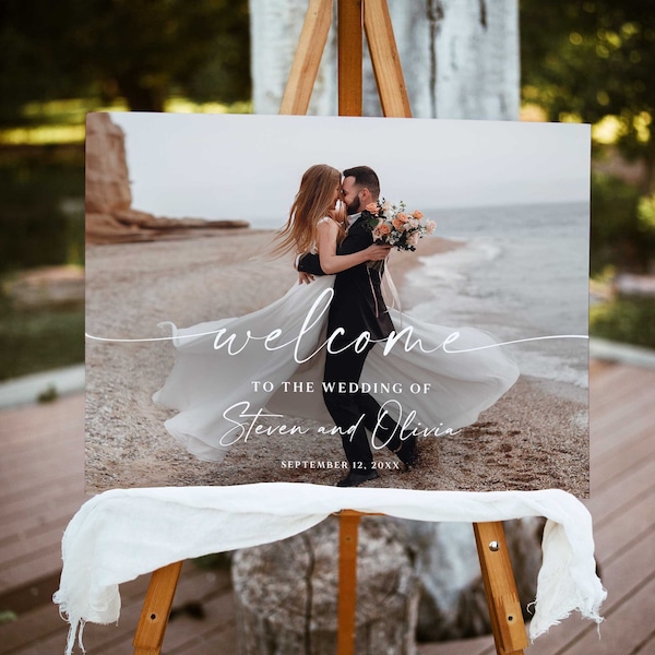 SALE Photo welcome wedding sign, Landscape wedding board, Reception poster, Personalized wedding signs for easel