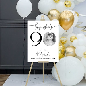 90th birthday welcome sign for women or men, Look who's 90 welcome board, modern birthday celebration decorations, personalized