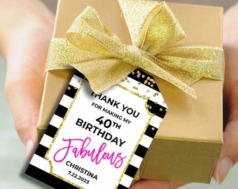 デジタルダウンロード 40歳の誕生日の記念品 大人のためのサンキュータグ 素敵な誕生日パーティーの記念品タグ 女性のための誕生日パーティーの記念品 ホットピンク