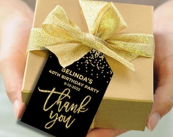 Black and gold favor tags Black and gold thank you tags Birthday favor black and gold Birthday decorations black and gold