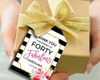 40 and fabulous tags 40th birthday favor tag printable Birthday party favor tags for adult Birthday favor tags pink flowers
