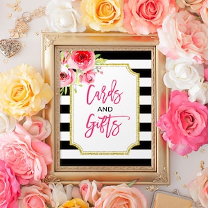 Tarjetas y regalos firman rosa negro y oro Tarjetas y regalos firman decoraciones de cumpleaños de boda imprimibles para mujeres 8x10