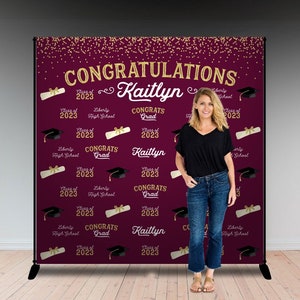 Graduation backdrop maroon burgundy gold Graduation step and repeat personalized Congratulations banner Class of 2023