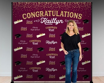 Graduation backdrop maroon burgundy gold Graduation step and repeat personalized Congratulations banner Class of 2023