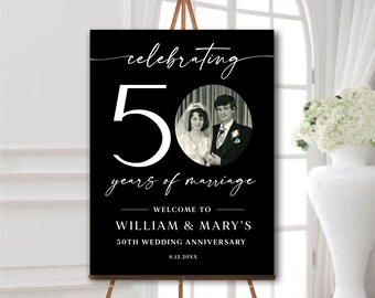 Photo anniversary welcome sign, 50th wedding anniversary poster, Golden anniversary, Custom anniversary celebration board with picture