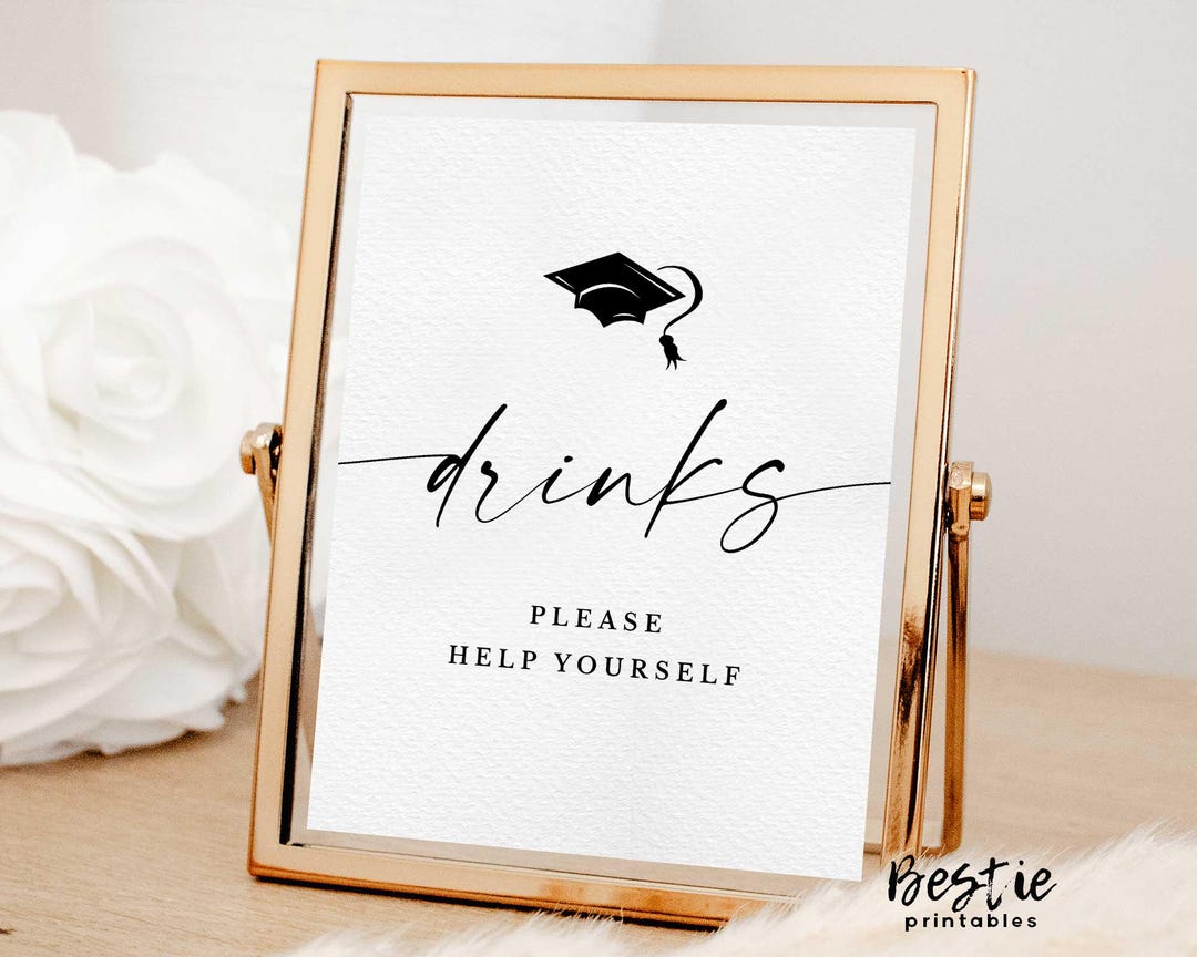 Graduation Drinks Sign, Please Help Yourself, Grad Party Signs ...