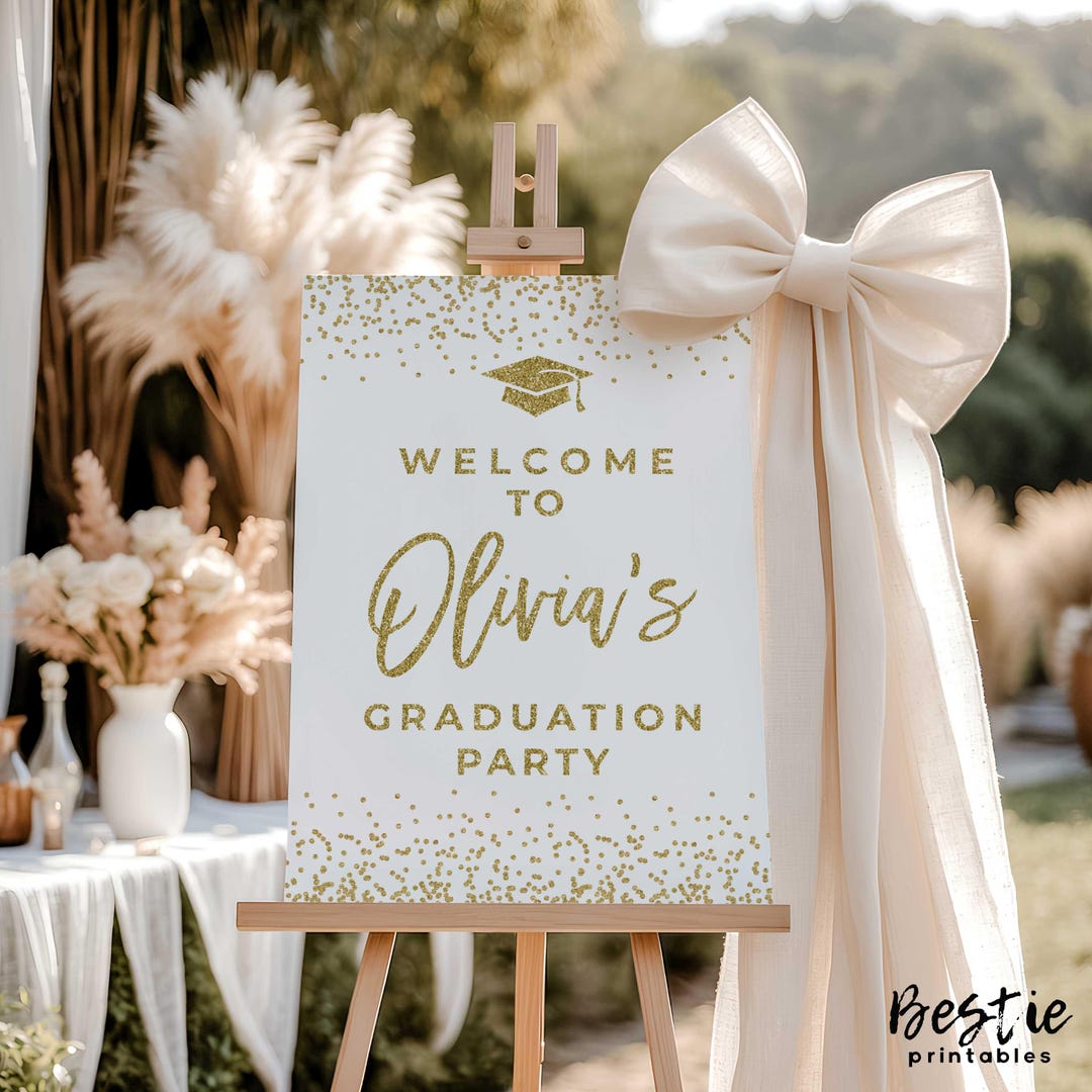 Graduation Party Welcome Sign Gold Glitter, Grad Party Decor ...
