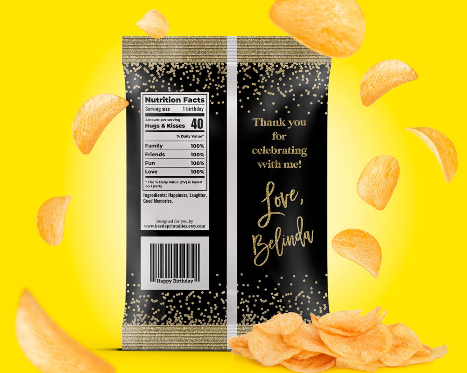 DIGITAL DOWNLOAD Chip bag wrapper black and gold 40th birthday Etsy