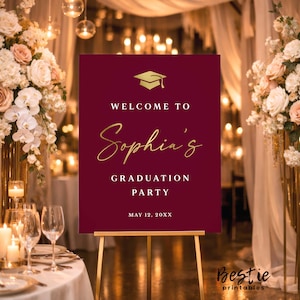 Burgundy, Maroon & Gold Graduation Welcome Sign, Custom Celebration Decorations (Poster Board or Digital Download)