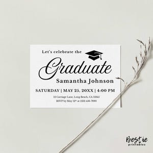 Cartão de inserção para festa de formatura Modelos de inserção para impressão 3 opções de tamanho Cartões de detalhes Convite para celebrar a formatura 3,5 x 5 polegadas