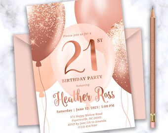 21st birthday invitation rose gold 40th birthday invitation for women Rose gold birthday invitation digital Birthday invite