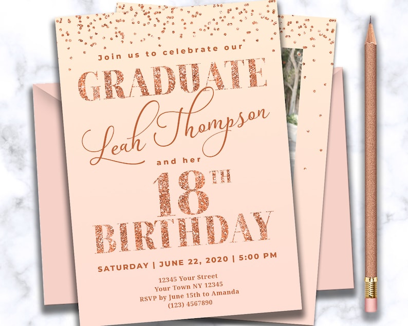 High School Graduation and 18th Birthday Invitation Rose Gold Etsy
