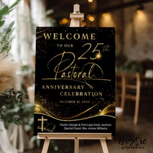 Pastoral anniversary welcome sign, Church anniversary, Pastor appreciation, Pastor anniversary banquet, Poster board, Banner black and gold