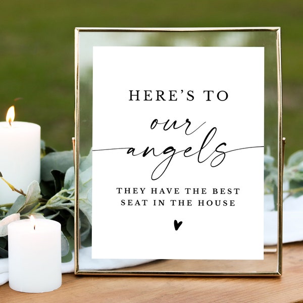 In loving memory sign printable, Wedding memorial sign, Here is to our angels, They have the best seat in the house, Minimalist, Modern sign