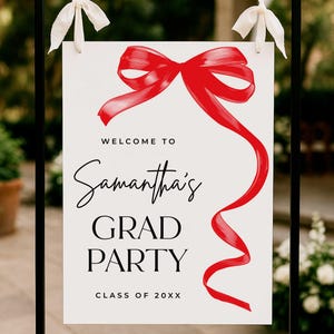 Red Bow Graduation Party Welcome Sign, Coquette Theme (PDF or Foam Board)