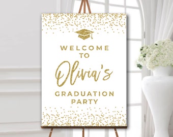 Graduation sign printable Graduation 2021 Grad party decor Graduation party decorations white and gold Graduation poster