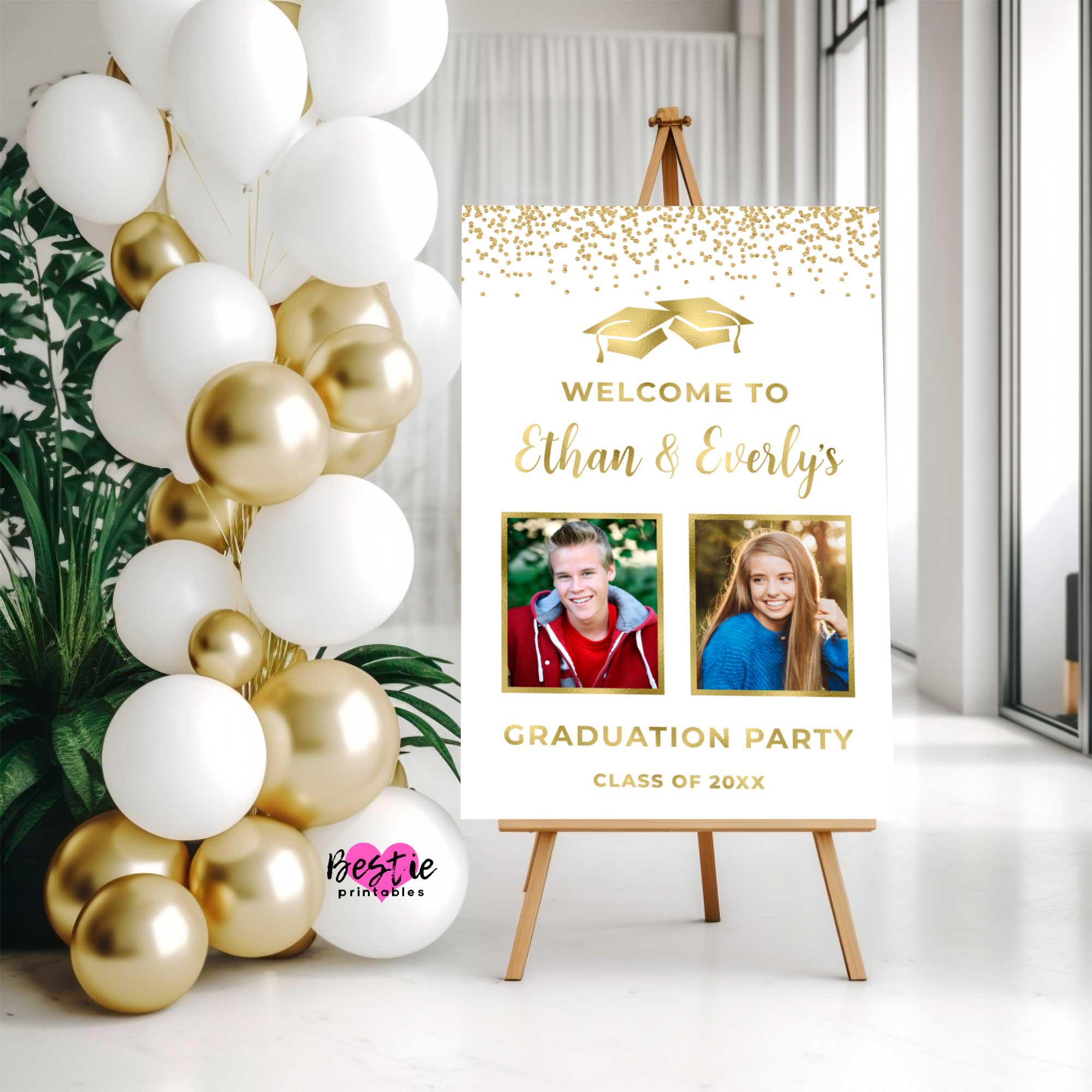 Graduation Photo Both Sign Twin Graduates Welcome Sign With Photos (foam Board or Digital Download ...
