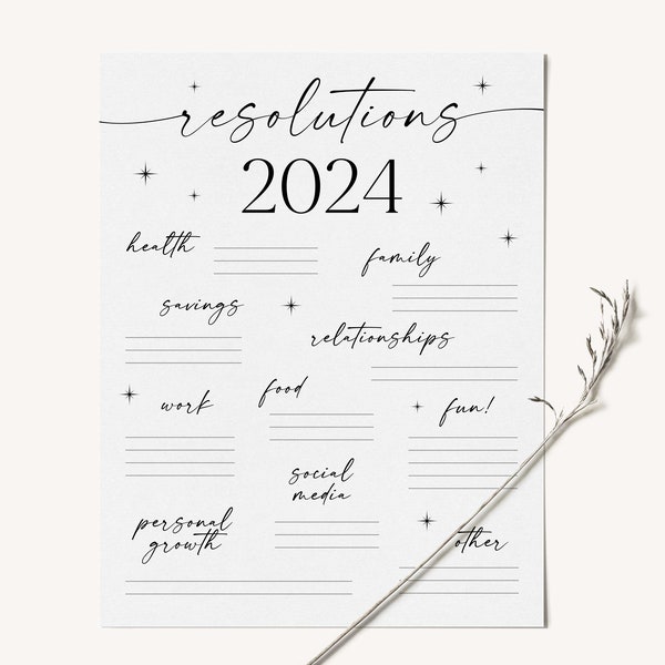 New Years resolution printable 2024