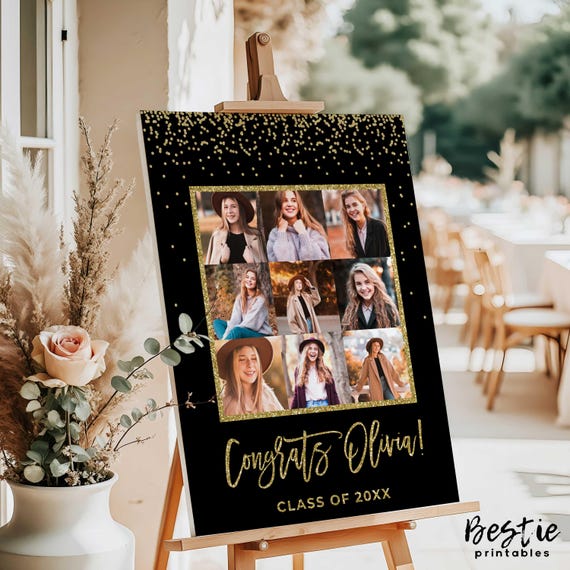 Graduation collage welcome sign, Graduation sign with photos, Graduation foam board with pictures, Senior party decorations, Personalized