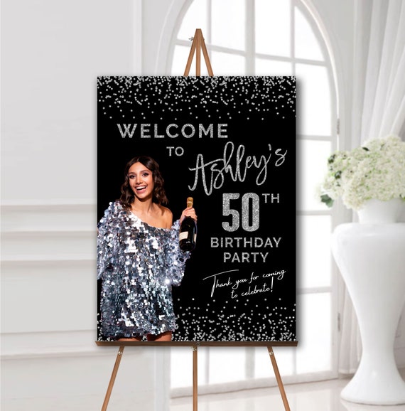 50th Birthday Welcome Sign With Photo, Birthday Party Decorations
