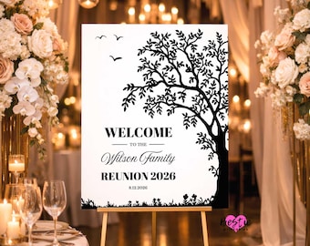 Family reunion welcome sign, White and black decorations (Foam Board or Digital Download)
