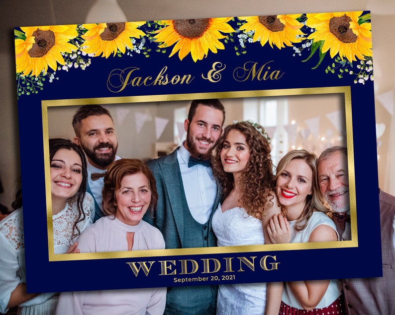 Digital Download Wedding Photo Booth Frame Navy And Gold Sunflower Wedding Decoration Sunflower Navy And Gold Wedding Decor Ideas Sunflower Party Decor Paper Party Supplies