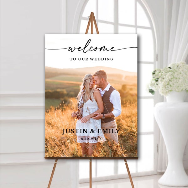 SALE Photo wedding welcome sign with picture Vertical printed foam board or poster or printable download Wedding decorations Modern