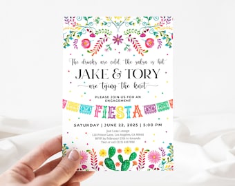 Fiesta engagement party invitation, Mexican theme, printable invites, digital download, or printed invitations, personalized