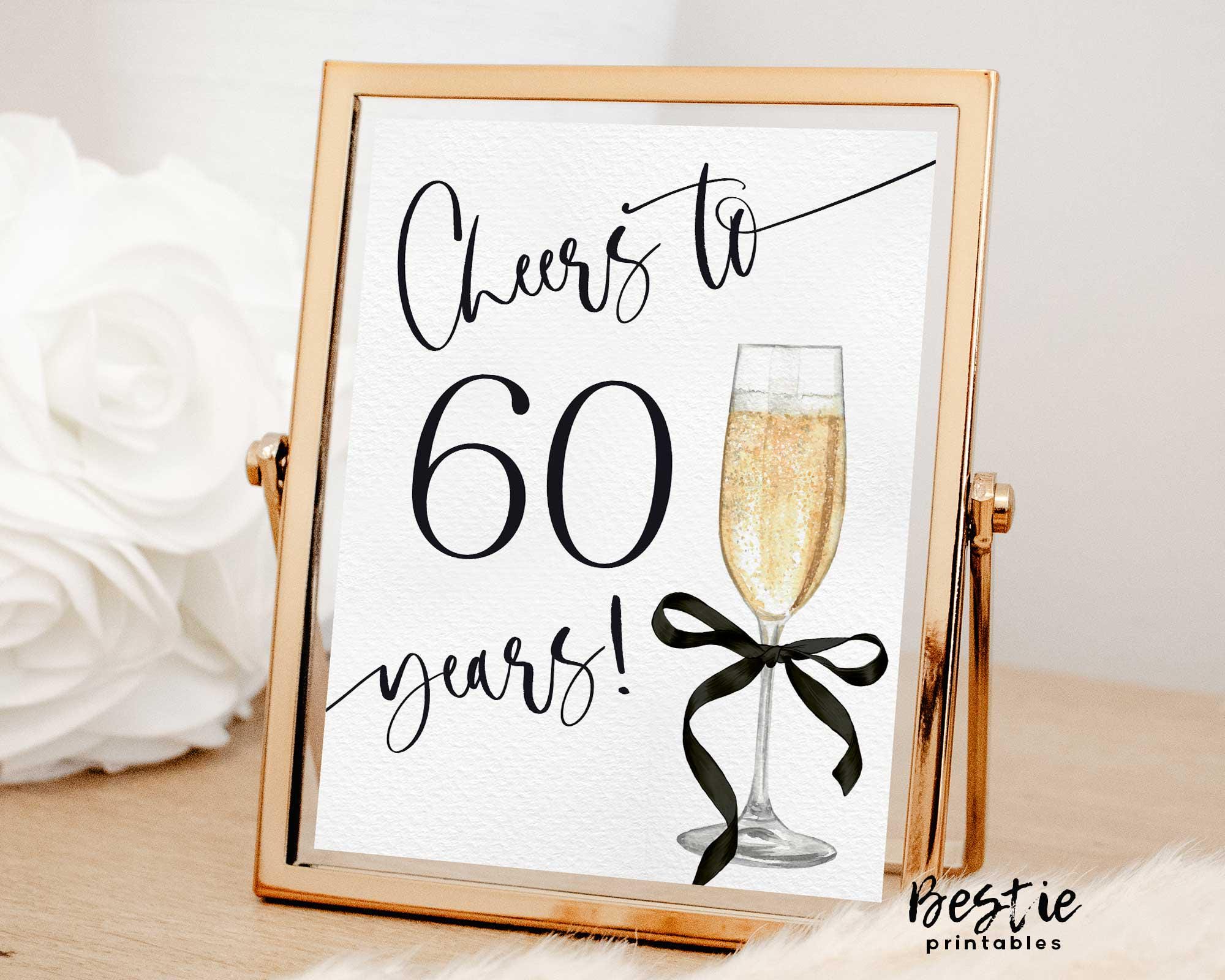 Losuya „Cheers To 60 Years“ Banner – Schwarz Mit Goldglitzer, 14x17,5 Cm, Für 60. Geburtstag Oder Hochzeitstag
