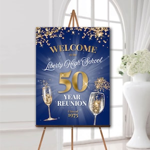 Class reunion poster 50th year reunion foam board High school reunion sign Navy blue and gold 50 year reunion Any year reunion Class of 1973