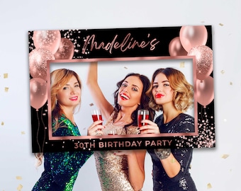 30th birthday party photo booth frame, Birthday decorations black and rose gold, Birthday selfie, Gift for her, Birthday ideas, Any age