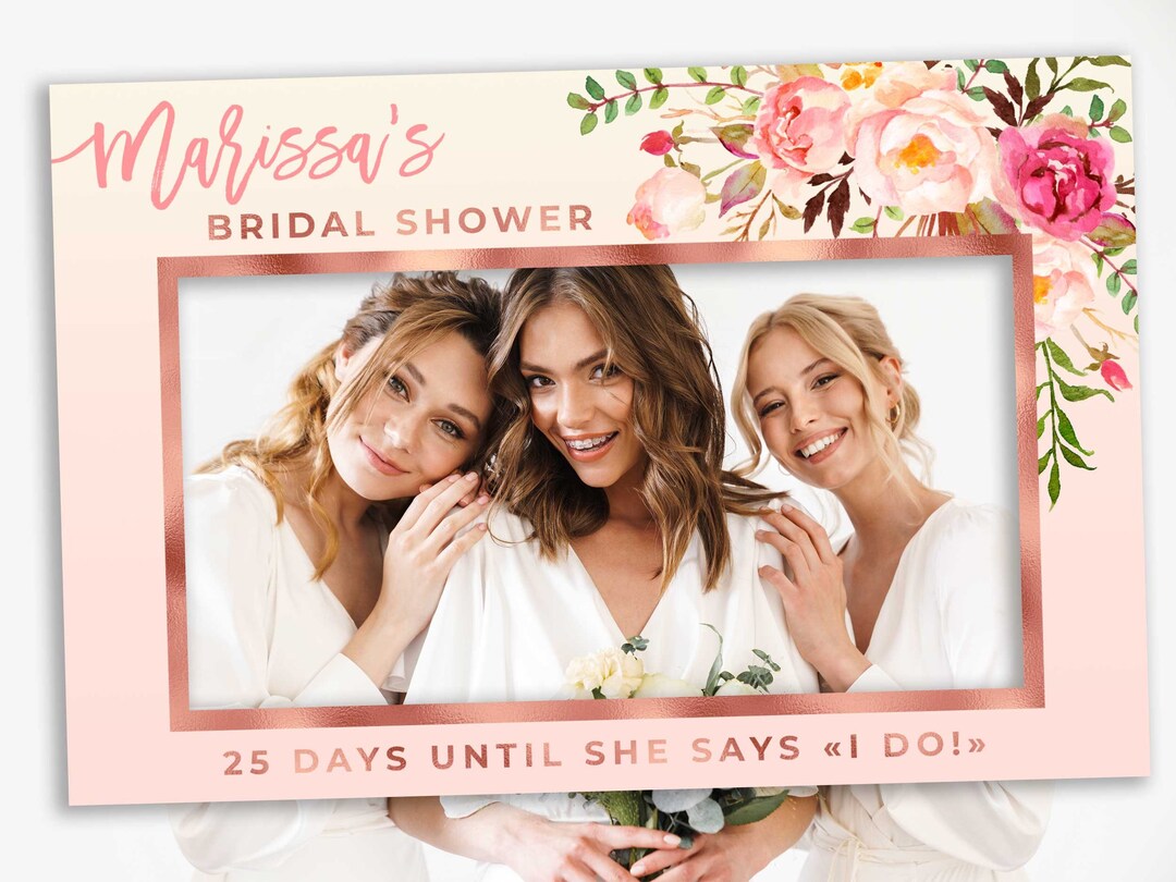 Bridal Shower Photo Booth Frame Rose Gold and Blush Flowers Bridal
