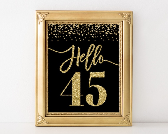 45° compleanno, sfondo bianco e oro, decorazione per porta, in tessuto, per 45° compleanno, per feste di benvenuto