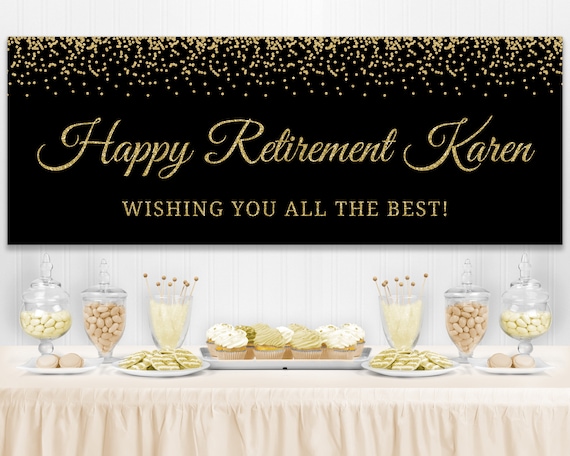 Retirement banner for women Retirement banner printable Retirement banner black and gold Retirement banner custom