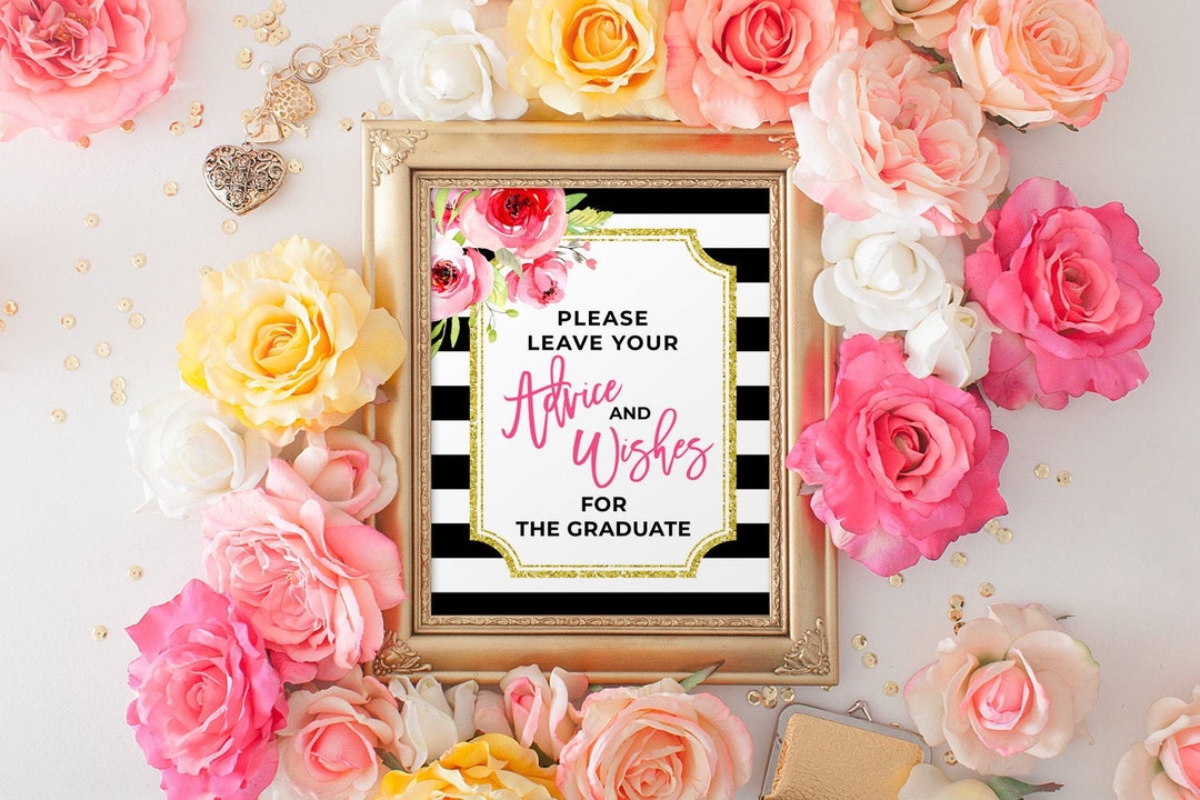 Pink Graduation Party Sign Advice and Wishes Sign Advice and Wishes for ...