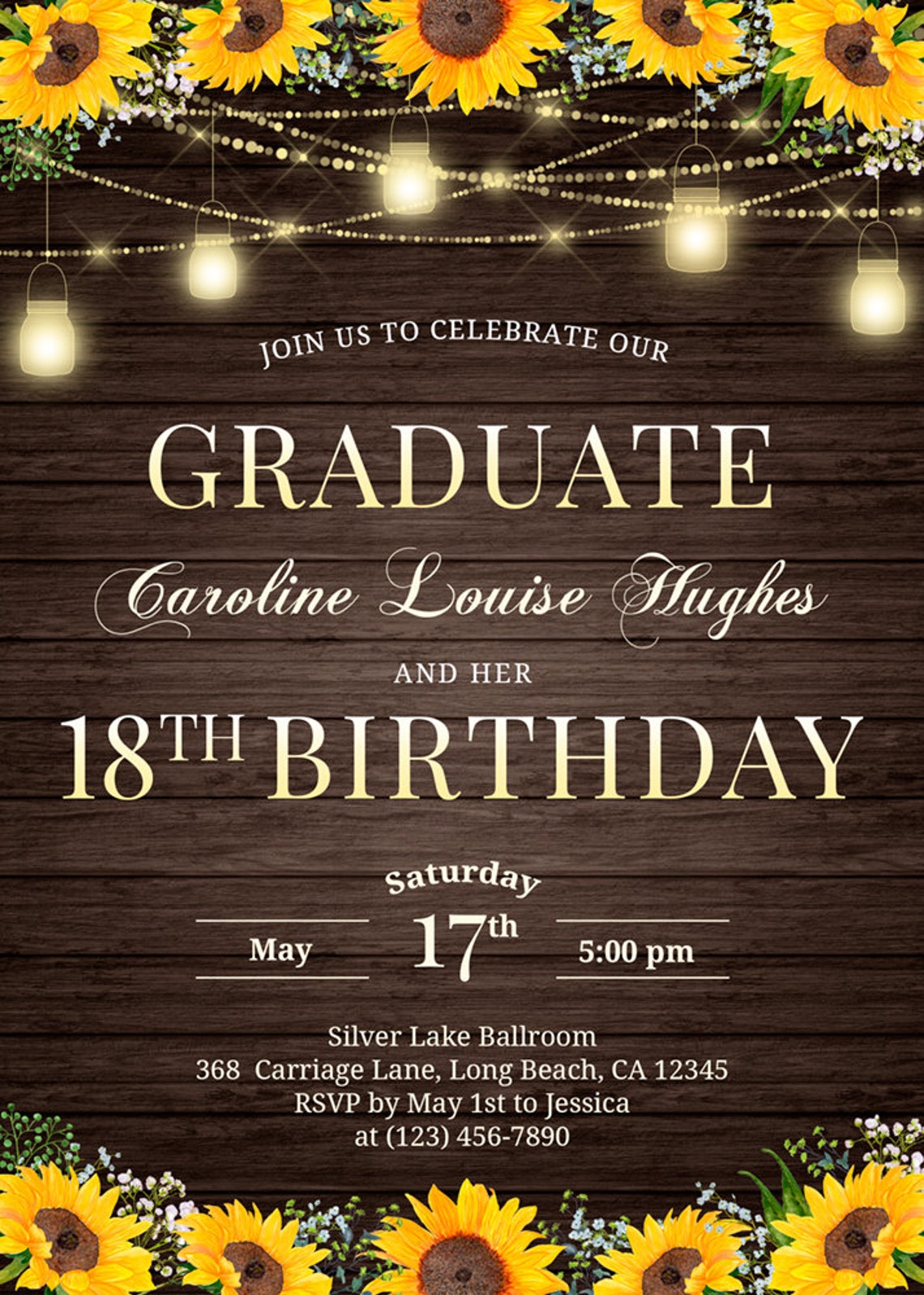 18th birthday and graduation invitations girl Rustic Etsy