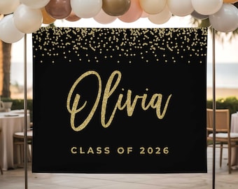 Personalized Graduation Sign 2026, Black and Gold Party Decoration (Vinyl  Banner or Digital Download)