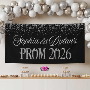 Letrero de fondo para fiesta de graduación, decoraciones en negro y plateado (banner de vinilo o descarga digital) imagen 2