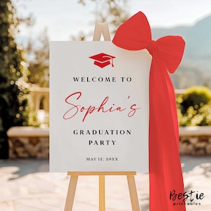 Red graduation welcome sign, Custom graduation board for easel, Graduation celebration decorations, Grad party decor, Minimalist