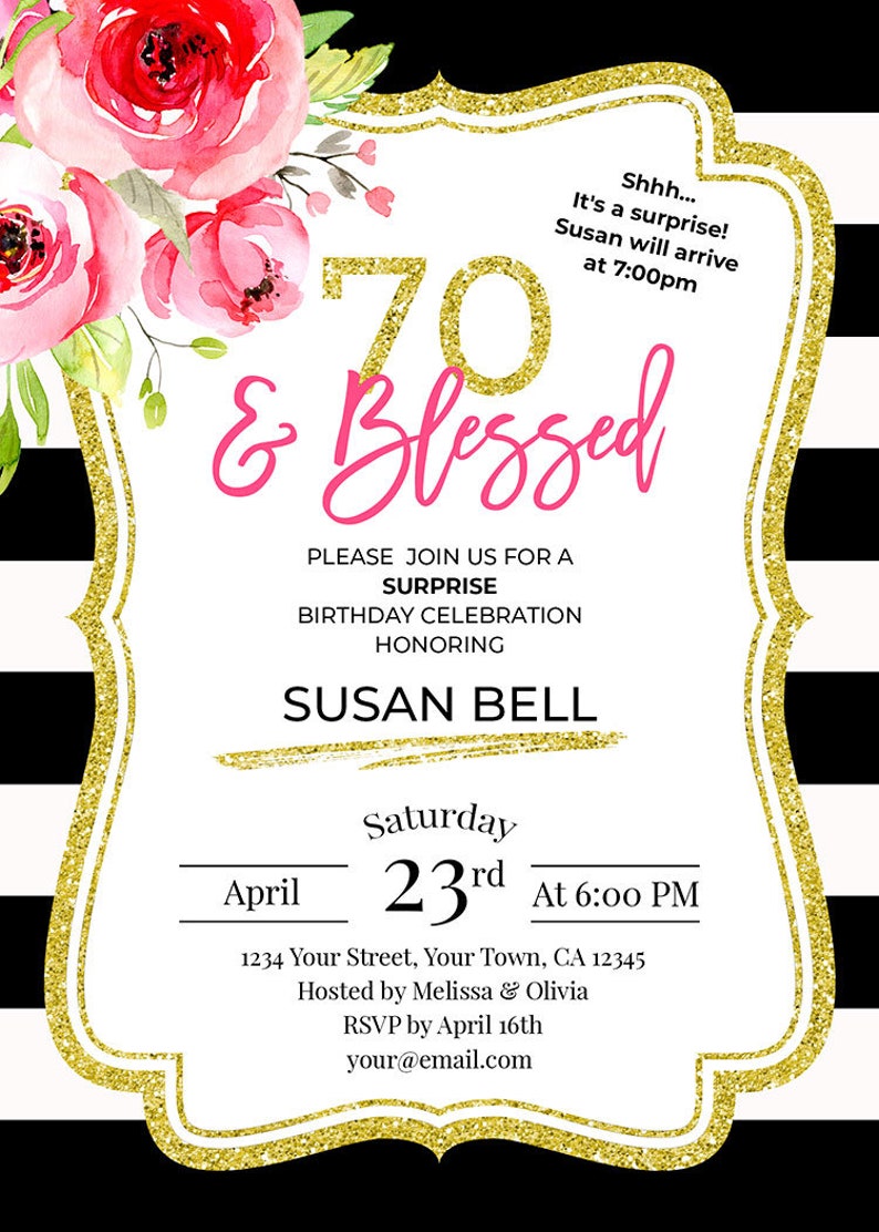 PERSONALIZED Surprise 70th birthday invitation for women 70 Etsy