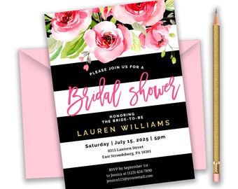 Bridal shower invitation pink black and gold Bridal shower invite pink black and gold Bridal shower invitations Bridal shower invites pink