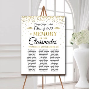 Memorial board for reunion In memory of classmates sign Class reunion decorations Memorial poster with names Personalized foam board printed