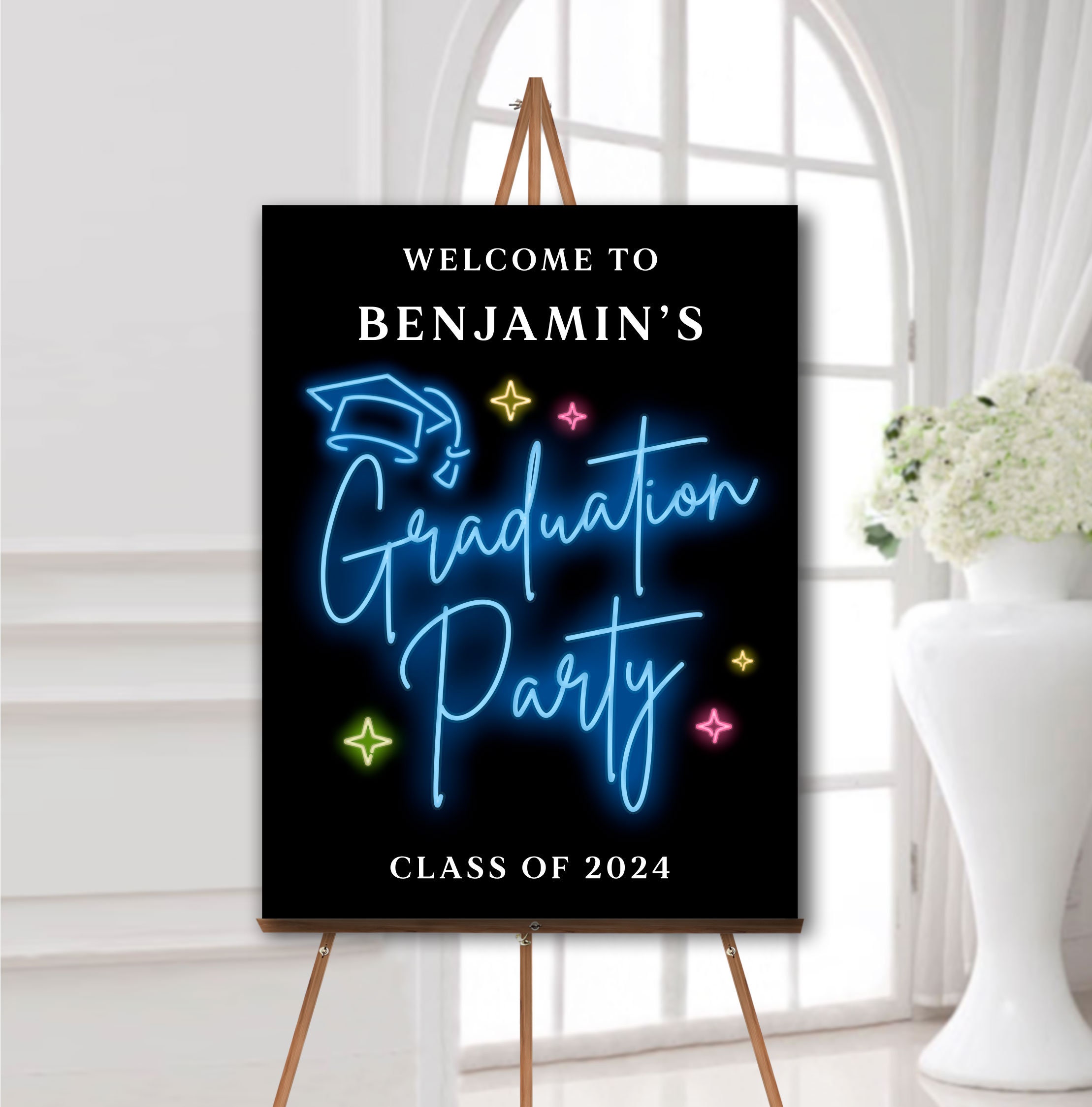 Graduation Party Welcome Sign Blue Neon Light Graduation Welcome Sign