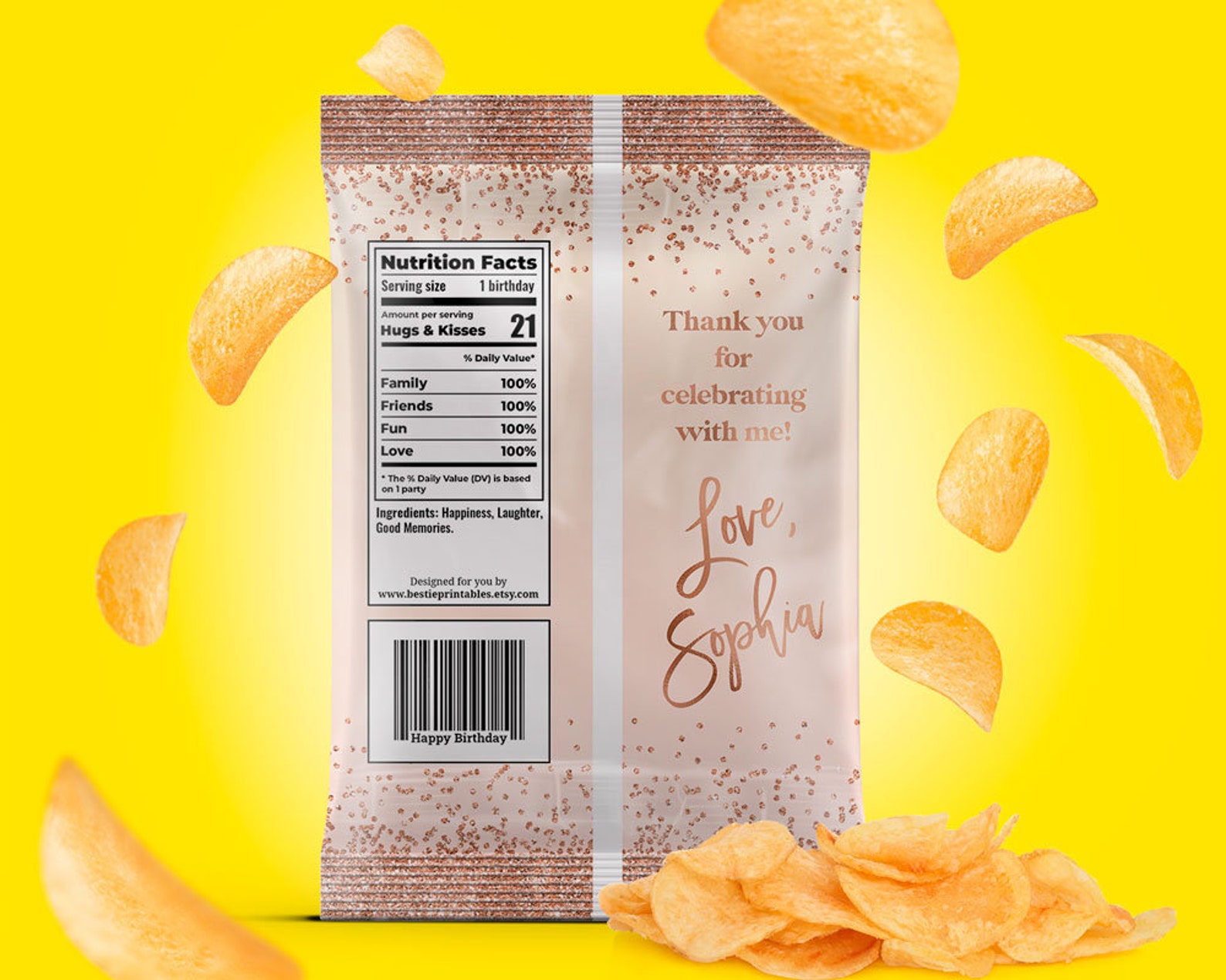 DIGITAL DOWNLOAD Chip bag wrapper rose gold 21st birthday Etsy